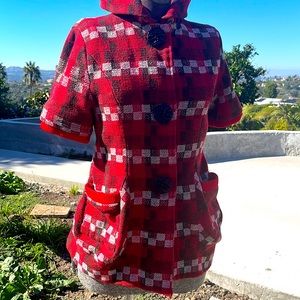 Mei Li Red white & black checker print blazer jacket gorgeous show stopper szS